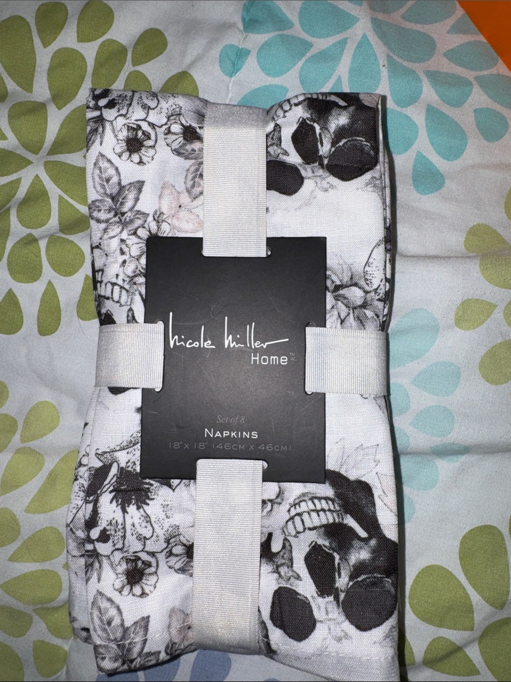 Nicole Miller Black and White Floral Skull Napkin Set